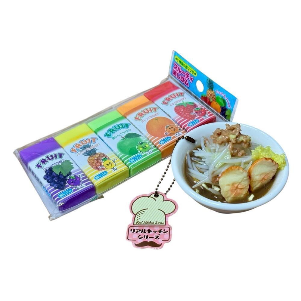 Authentic Japanese RAMEN Pho Noodles Bowl Keychain Fresh Juicy Fruit Erasers NEW